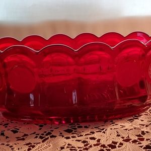 Fostoria Ruby Red Coin Glass Oval Bowl Scalloped Rim